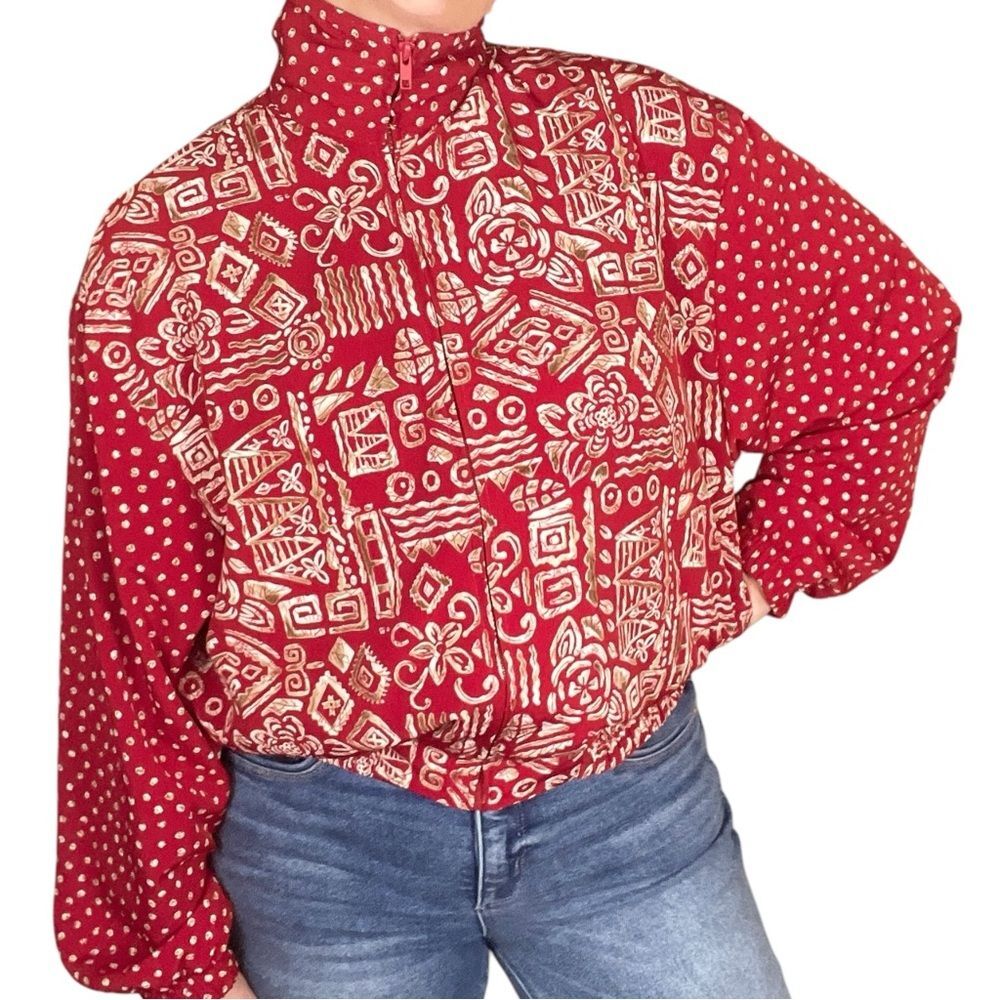 Vintage Red & Cream Patterned Bomber Jacket